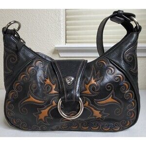 Ariat Black Leather Western Style Cut Out Shapes Shoulder Purse Cowgirl